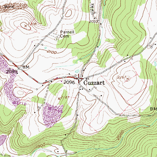 Topographic Map of Cuzzart, WV