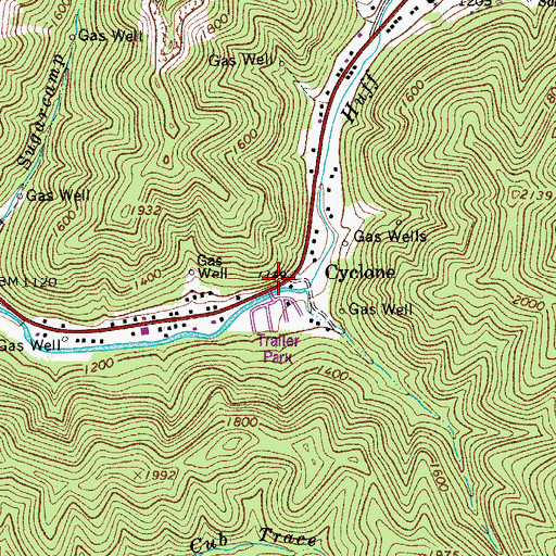 Topographic Map of Cyclone, WV