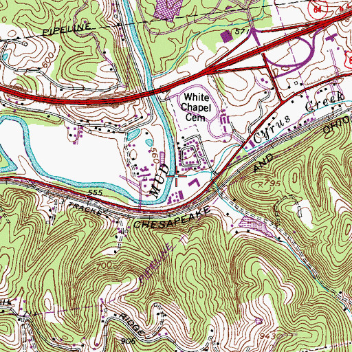 Topographic Map of Cyrus Creek, WV