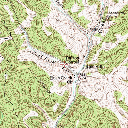 Topographic Map of Dalton Chapel, WV