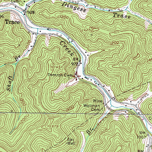 Topographic Map of Damron Cemetery, WV