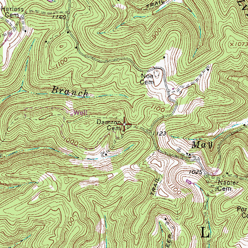 Topographic Map of Damron Cemetery, WV