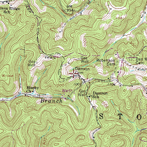 Topographic Map of Damron Cemetery, WV