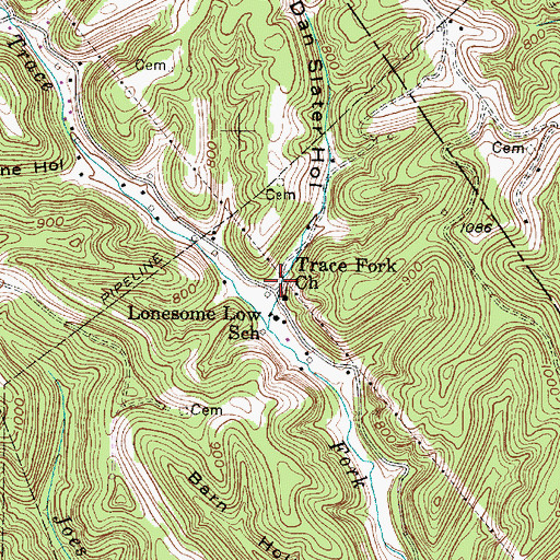 Topographic Map of Dan Slater Hollow, WV