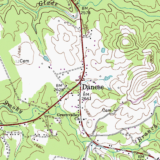 Topographic Map of Danese, WV