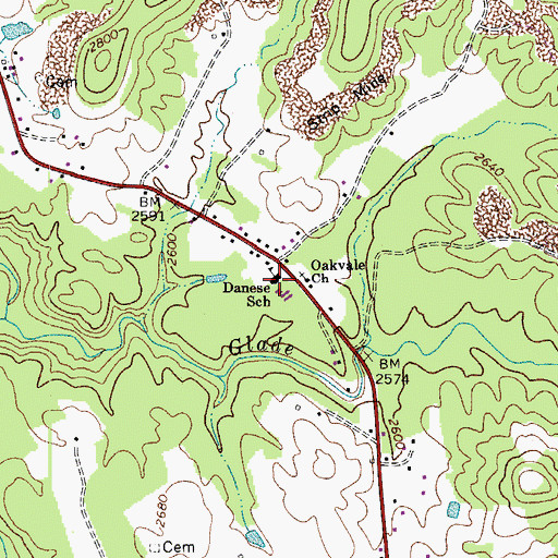 Topographic Map of Danese School (historical), WV
