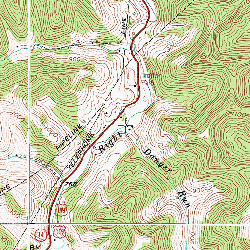 Topographic Map of Danger Run, WV
