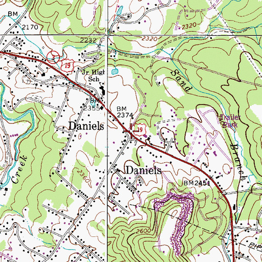 Topographic Map of Daniels, WV