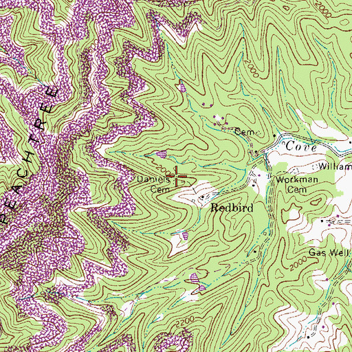 Topographic Map of Daniels Cemetery, WV