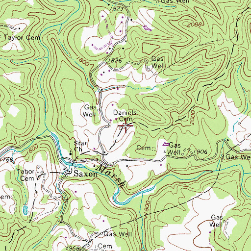 Topographic Map of Daniels Cemetery, WV