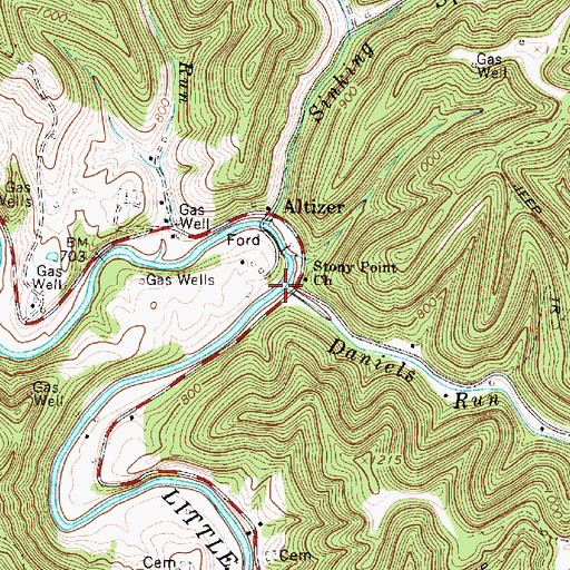 Topographic Map of Daniels Run, WV