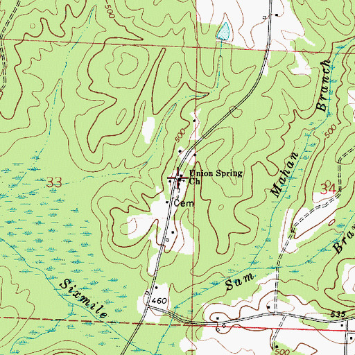 Topographic Map of Union Spring Church, AL