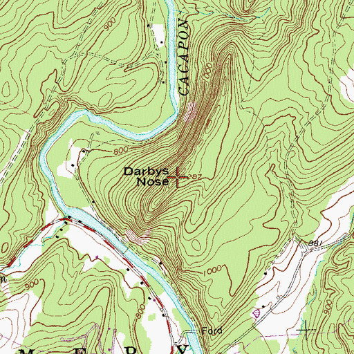 Topographic Map of Darbys Nose, WV