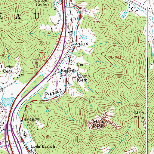 Topographic Map of Davis Cemetery, WV