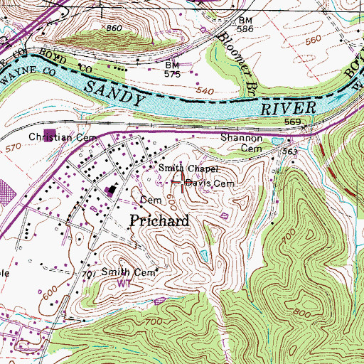 Topographic Map of Davis Cemetery, WV