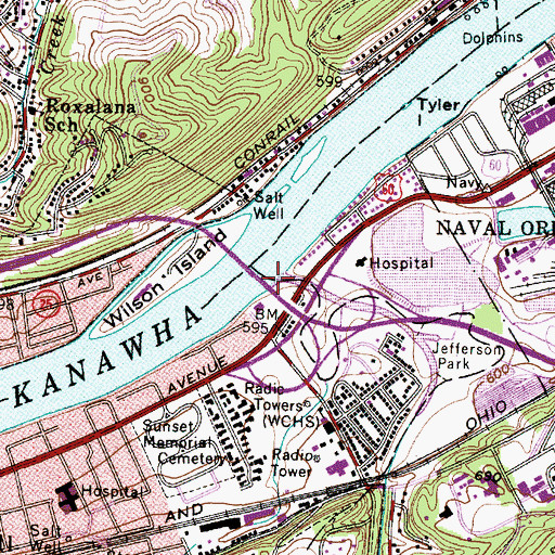 Topographic Map of Davis Creek, WV