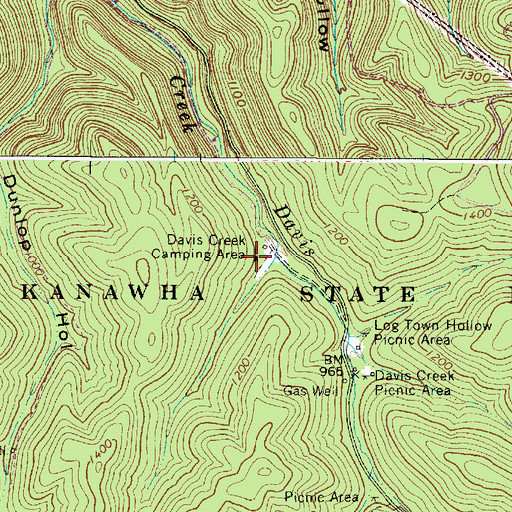 Topographic Map of Davis Creek Camping Area, WV