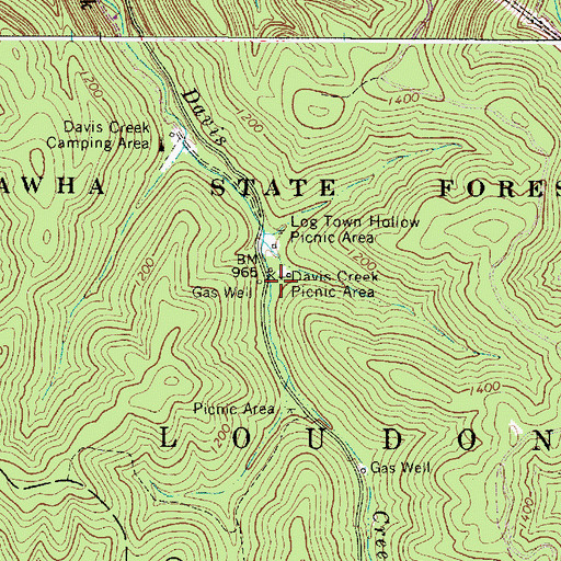 Topographic Map of Davis Creek Picnic Area, WV