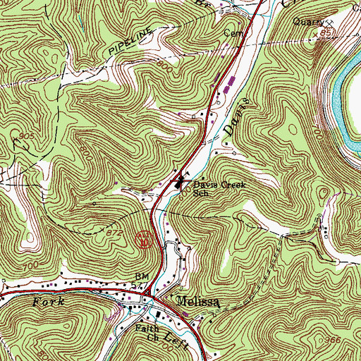 Topographic Map of Davis Creek School (historical), WV