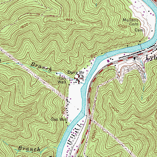 Topographic Map of Davy Branch Church, WV