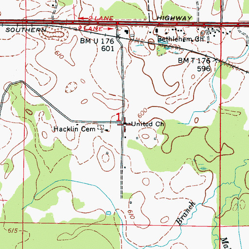 Topographic Map of United Church, AL