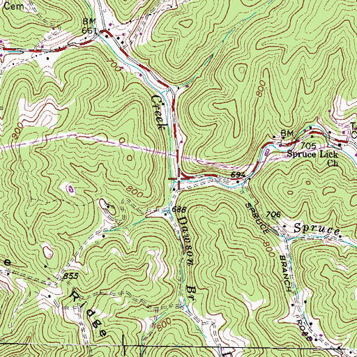 Topographic Map of Dawson Branch, WV