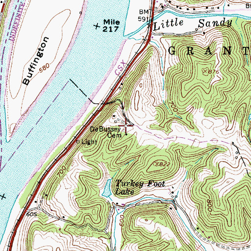Topographic Map of DeBussey Cemetery, WV
