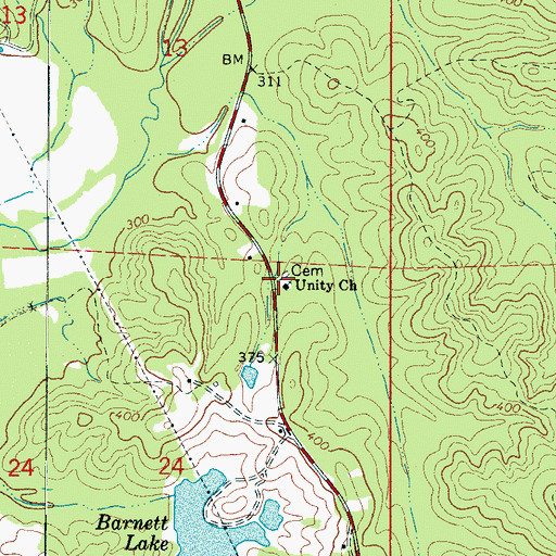 Topographic Map of Unity Church, AL