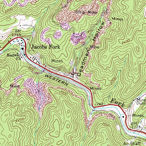 Topographic Map of Deadman Hollow, WV