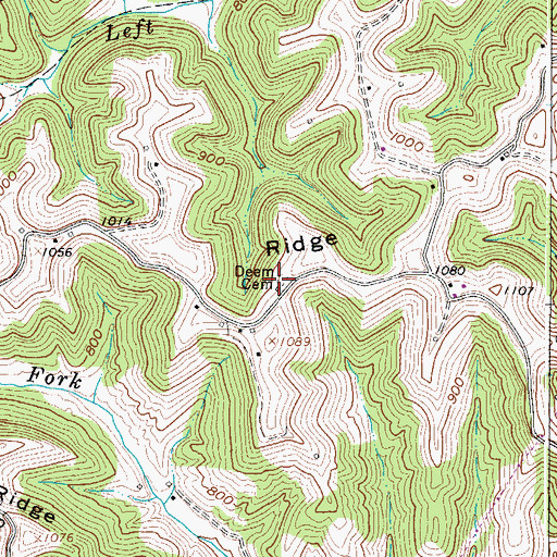 Topographic Map of Deem Cemetery, WV