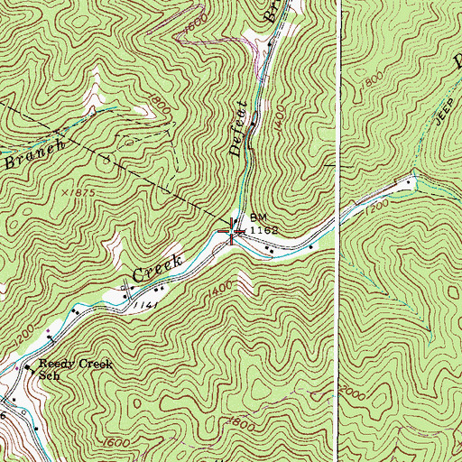 Topographic Map of Defeat Branch, WV
