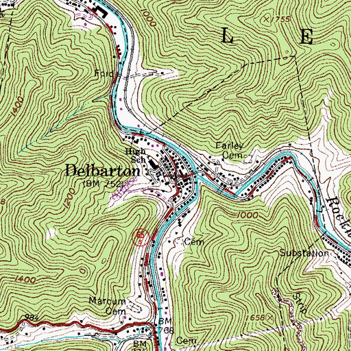 Topographic Map of Delbarton, WV