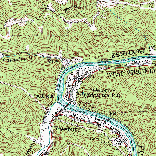 Topographic Map of Delorme, WV