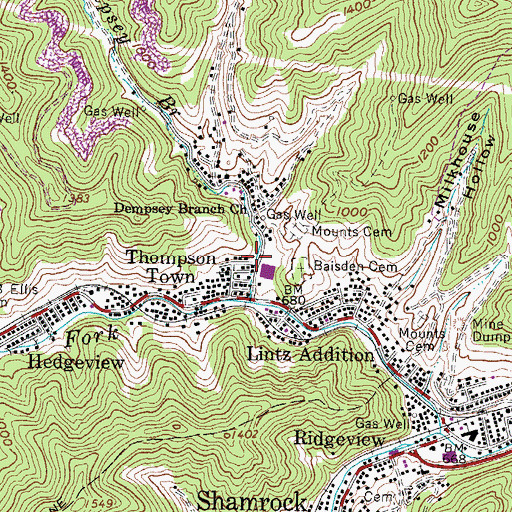 Topographic Map of Dempsey Branch Church, WV