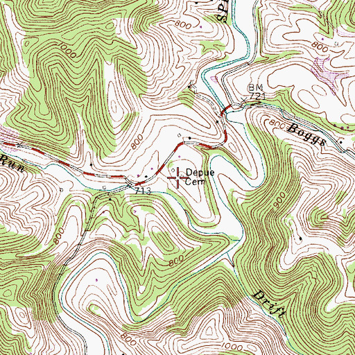 Topographic Map of Depue Cemetery, WV