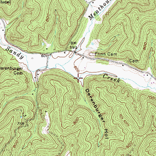 Topographic Map of Derenburger Hollow, WV