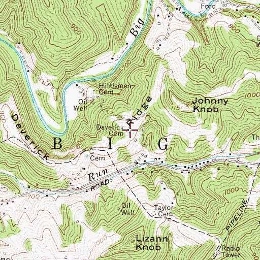 Topographic Map of Deverick Cemetery, WV