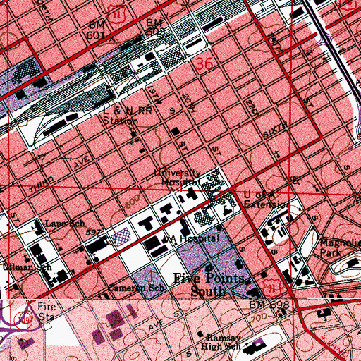 Topographic Map of University of Alabama at Birmingham Hospital, AL