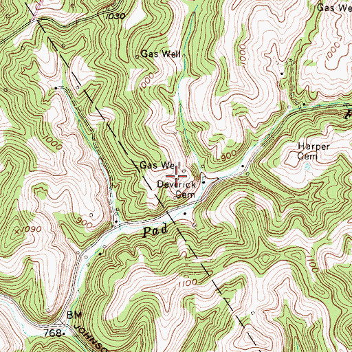 Topographic Map of Deverick Cemetery, WV