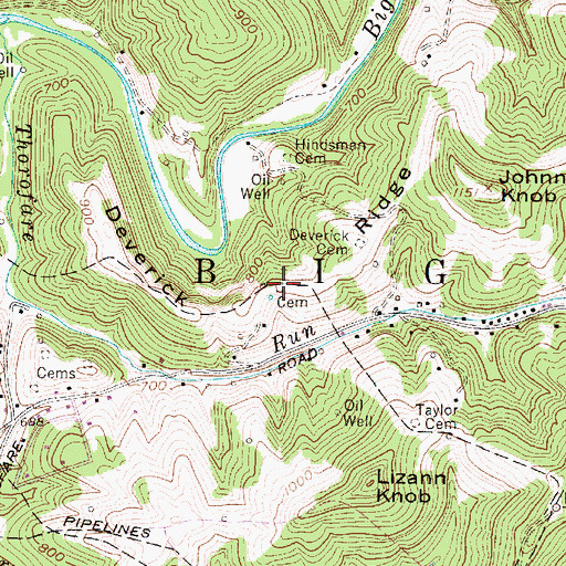 Topographic Map of Deverick Ridge, WV