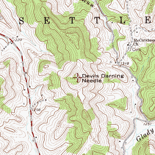 Topographic Map of Devils Darning Needle, WV