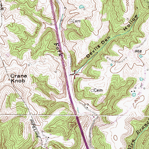 Topographic Map of Devils Den Hollow, WV