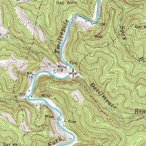 Topographic Map of Devilstrace Branch, WV