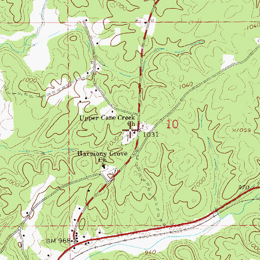 Topographic Map of Upper Cane Creek Church, AL