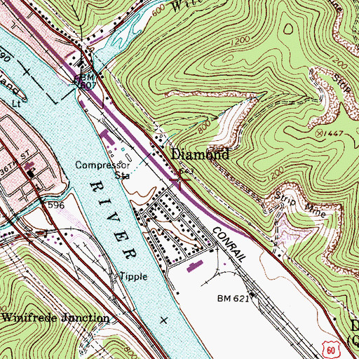 Topographic Map of Diamond, WV