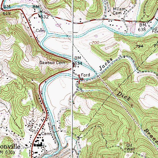 Topographic Map of Dick Branch, WV
