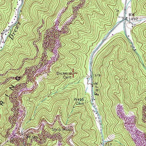 Topographic Map of Dickens Cemetery, WV