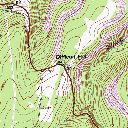 Topographic Map of Difficult Hill, WV