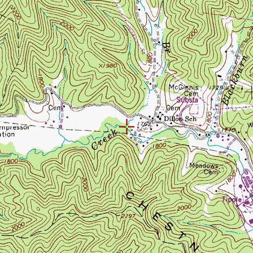 Topographic Map of Dillon Branch, WV