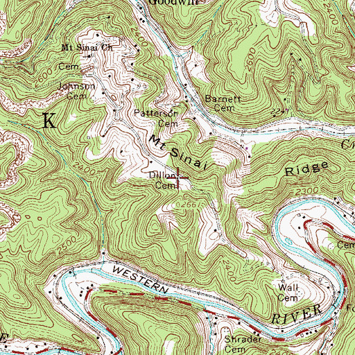 Topographic Map of Dillon Cemetery, WV